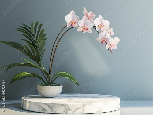 Marble podium display for product presentation and advertisting photo