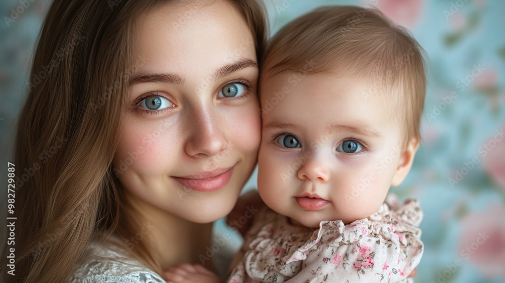 mother and baby girl sharing a joyful moment in a studio portrait celebrating Mother's Day and the bond of motherhood mother and baby girl sharing a joyful moment in a studio portrait celebrating Mother's Day and the bond of motherhood