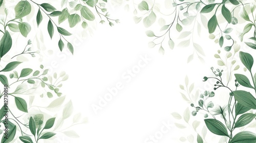 A wedding frame illustration with hand-drawn botanical elements, including vines and leaves, creating a soft, romantic border on a clean white background.