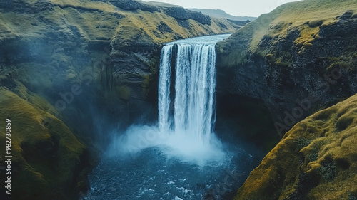 aerial view of a waterfall in forest, waterfall in the jungle, tropical landscape in the jungl photo