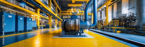 A modern factory, with advanced machinery for the production of gas. Concept of industrial power and technological innovation. Abstract background. 