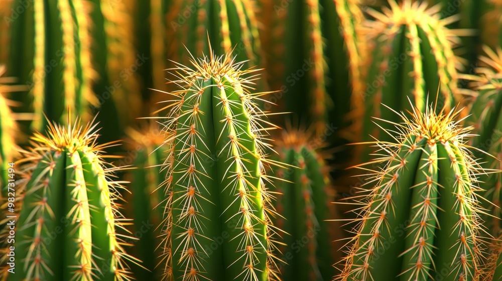 Sunlit cacti flourish in a vibrant desert landscape during golden hour Sunlit cacti flourish in a vibrant desert landscape during golden hour