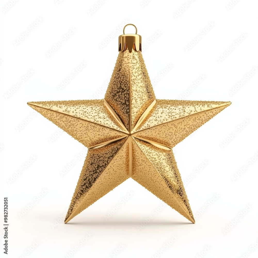 Bright 3D render of a Christmas star ornament with a shimmering gold finish, isolated on a white background Bright 3D render of a Christmas star ornament with a shimmering gold finish, isolated on a white background