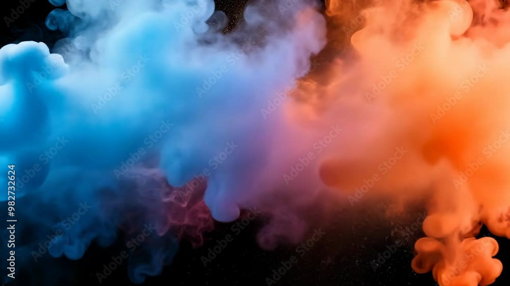 Colorful smoke explosion displays vibrant hues in a dark setting during a creative art project Colorful smoke explosion displays vibrant hues in a dark setting during a creative art project
