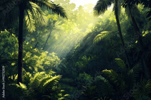 Tropical rain forest with trees, ai