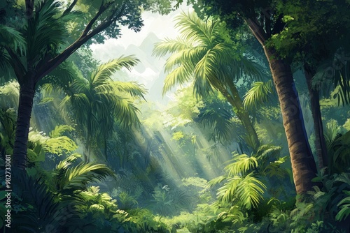 Tropical rain forest with trees, ai