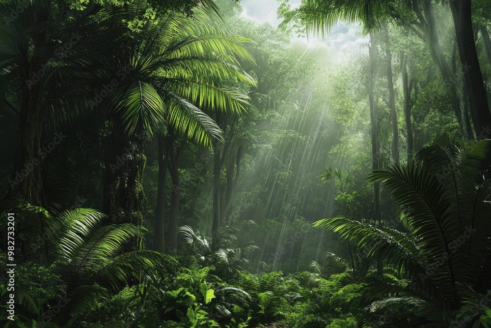 Naklejka premium Tropical rain forest with trees, ai