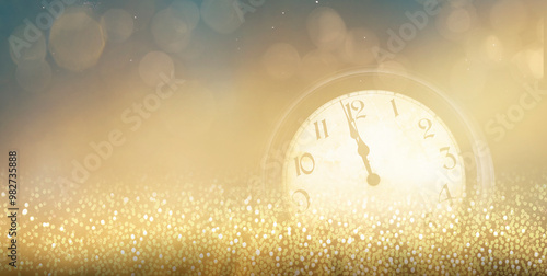 Silvestermotiv mit Zifferblat zwölf uhr  und Bokeh-Effekt