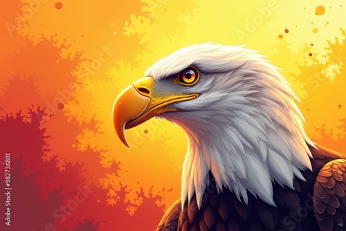 Close-up Portrait of a Majestic Bald Eagle with a Yellow Background