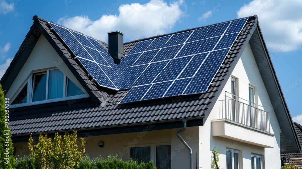 Fototapeta premium Homeowners reducing their carbon footprint by installing solar panels, energy-efficient windows, and water-saving devices