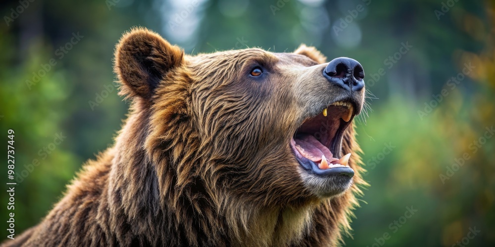 Fototapeta premium Close up of a majestic grizzly bear roaring, grizzly bear, Ursus arctos horribilis, wildlife, powerful, predator, aggressive, close up