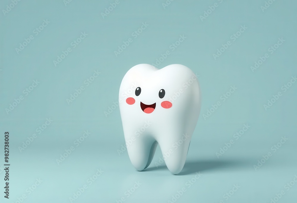 A Smiling Cartoon Tooth on a Light Blue Background A Smiling Cartoon Tooth on a Light Blue Background
