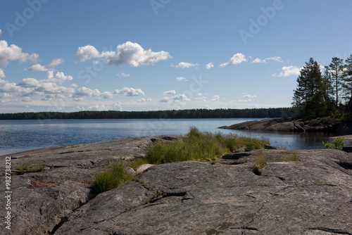 Russia Karelia Lake Onega on a cloudy summer day