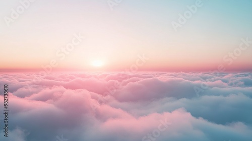 Sea of clouds and fog and pink morning mist.