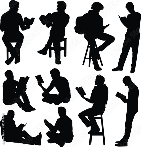 reading book man silhouettes