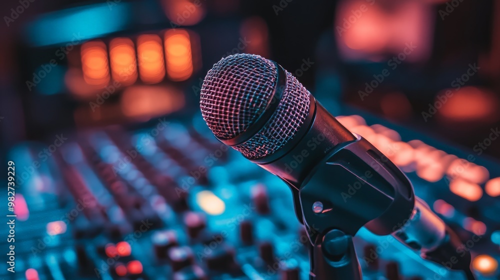 A black sound board with a purple background A black sound board with a purple background
