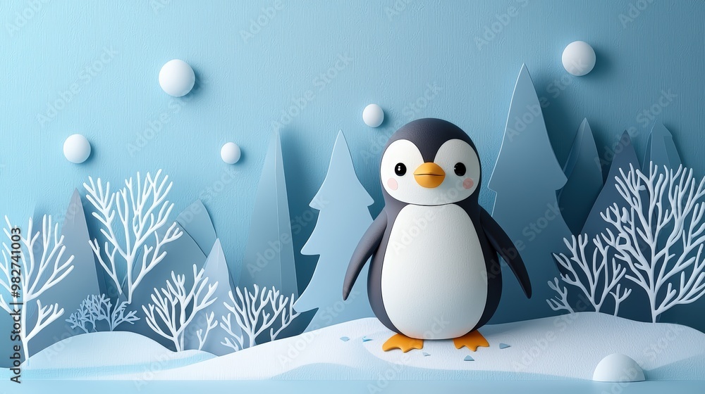 Obraz premium Cute penguin in winter
