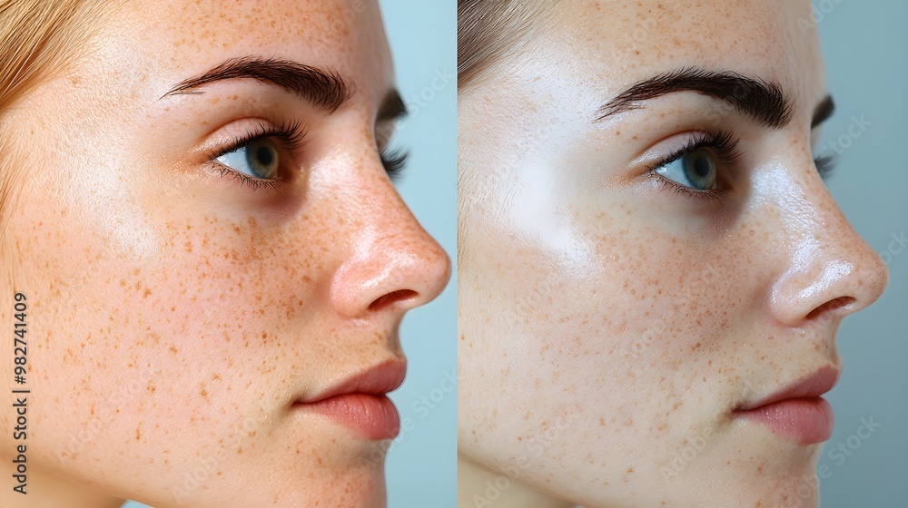 Obraz premium Blog post comparing different blackhead removal techniques, showcasing before-and-after photos of clear, smooth skin, Realistic Style, High-Resolution, Soft Lighting