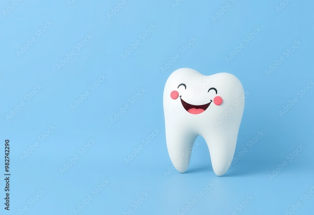Smiling Cartoon Tooth on Blue Background Smiling Cartoon Tooth on Blue Background
