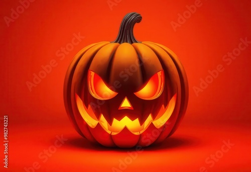 Glowing Jack-o'-Lantern with an Evil Grin Against a Red Background