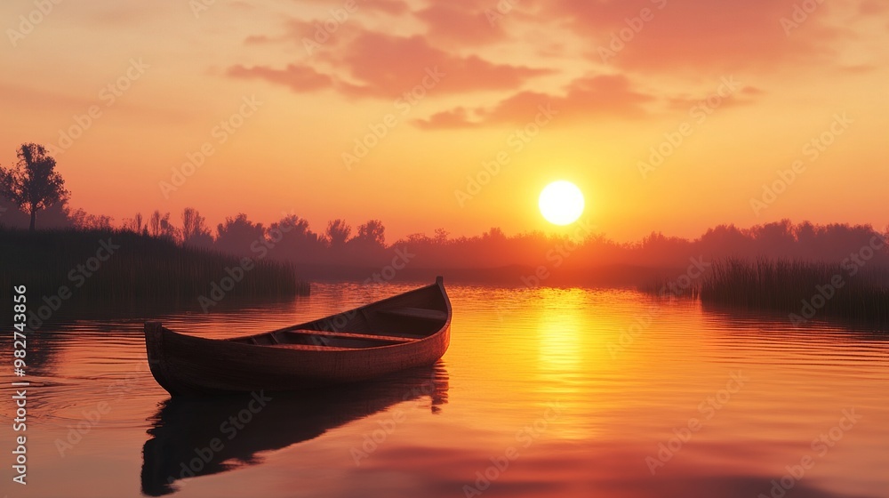 In a sunset horizon, the sun hangs low in the sky In a sunset horizon, the sun hangs low in the sky