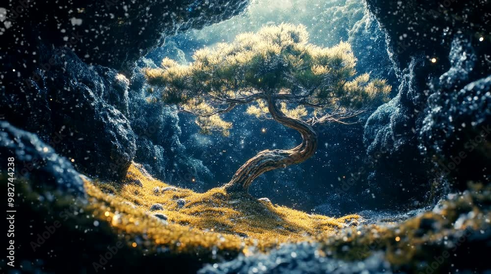 magical fantasy swirl pine tree is middle of the beautiful magical pine forest. seamless looping time-lapse virtual 4k video animation background magical fantasy swirl pine tree is middle of the beautiful magical pine forest. seamless looping time-lapse virtual 4k video animation background