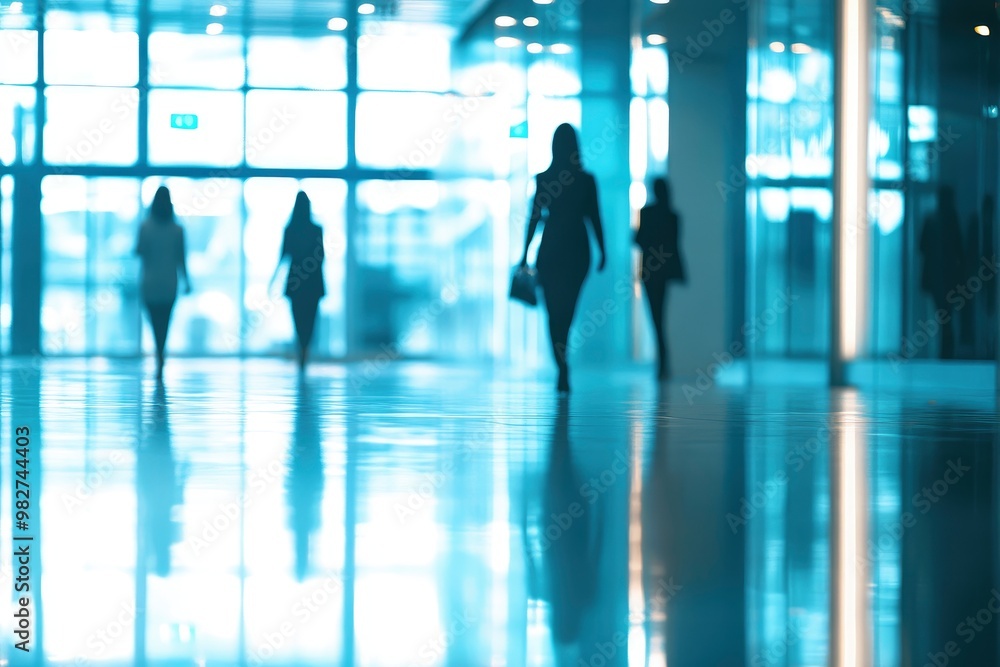 Blurred image of business people in the lobby of a modern office building , ai Blurred image of business people in the lobby of a modern office building , ai