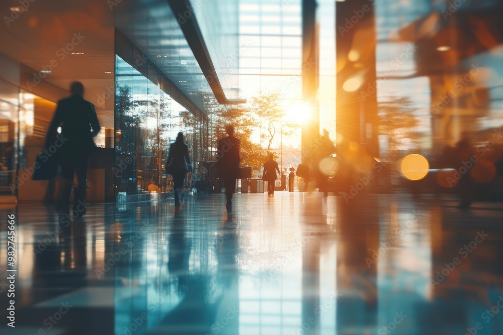 Blurred image of business people in the lobby of a modern office building , ai Blurred image of business people in the lobby of a modern office building , ai