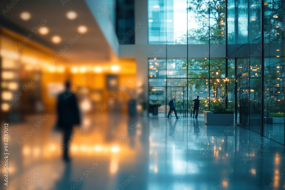 Blurred image of business people in the lobby of a modern office building , ai Blurred image of business people in the lobby of a modern office building , ai