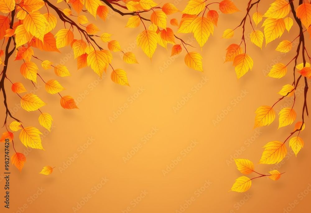 Autumn Leaves Frame on Orange Background Autumn Leaves Frame on Orange Background