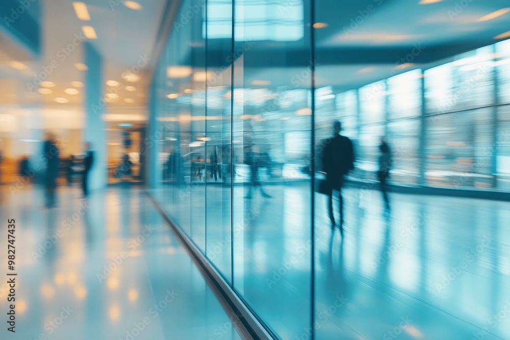 Blurred image of business people in the lobby of a modern office building , ai Blurred image of business people in the lobby of a modern office building , ai