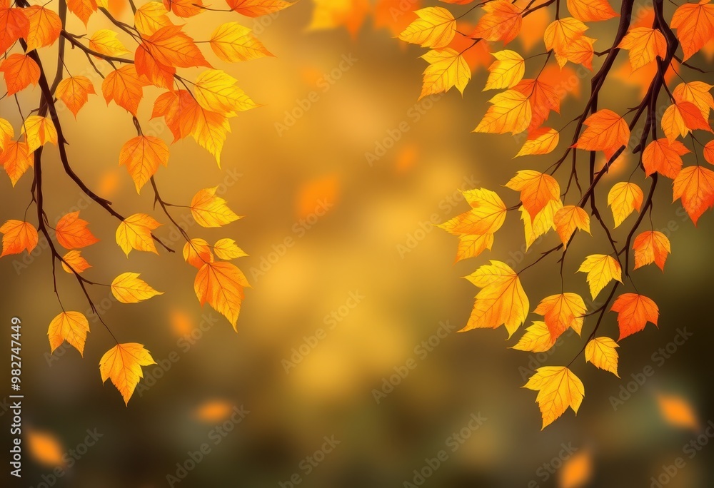 Obraz premium Golden Autumn Leaves on Branches with Blurred Background