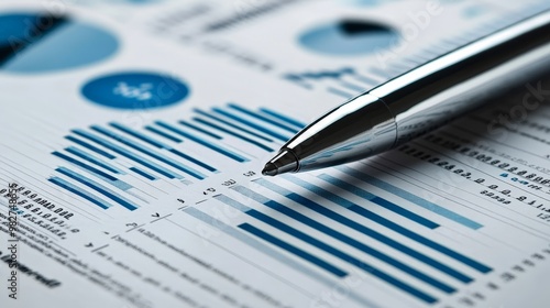 A close-up of a financial planning report with various graphs and pie charts photo