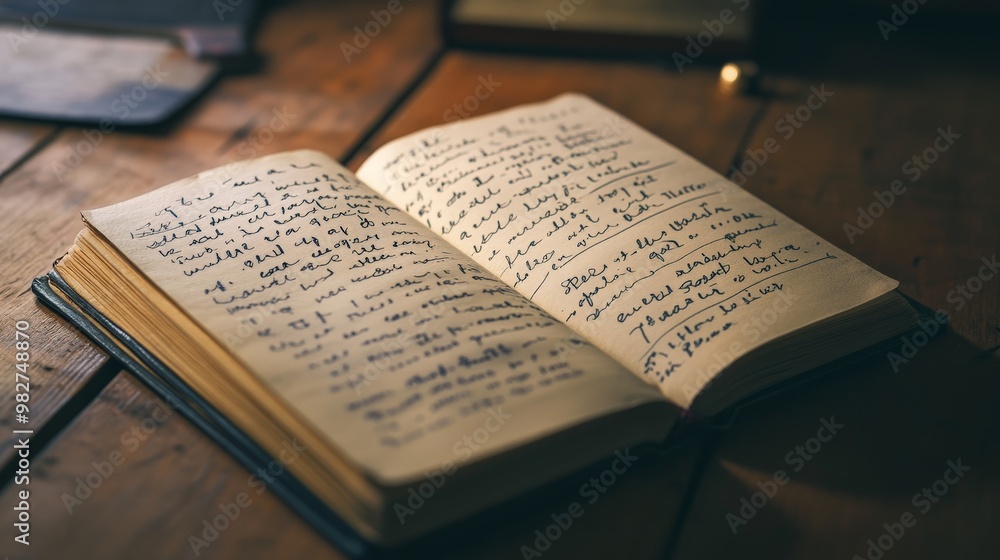 Obraz premium A close-up of a handwritten journal filled with thoughts and reflections on belief