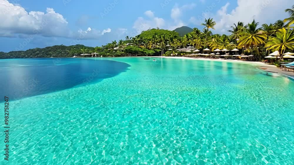 Scenic tropical beach with turquoise waters, palm trees, and clear blue skies, creating a serene and exotic paradise. Scenic tropical beach with turquoise waters, palm trees, and clear blue skies, creating a serene and exotic paradise.
