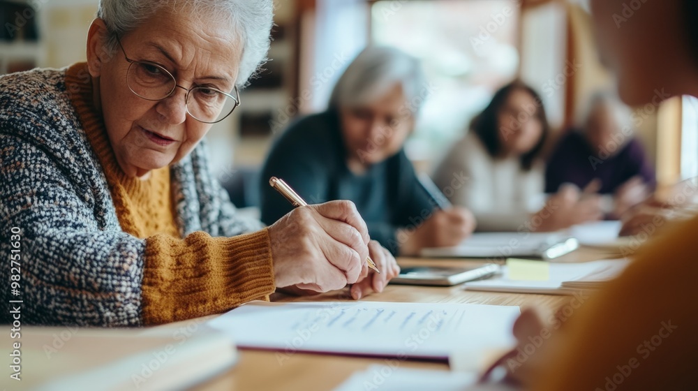 A community workshop on financial planning for seniors, with participants taking notes A community workshop on financial planning for seniors, with participants taking notes