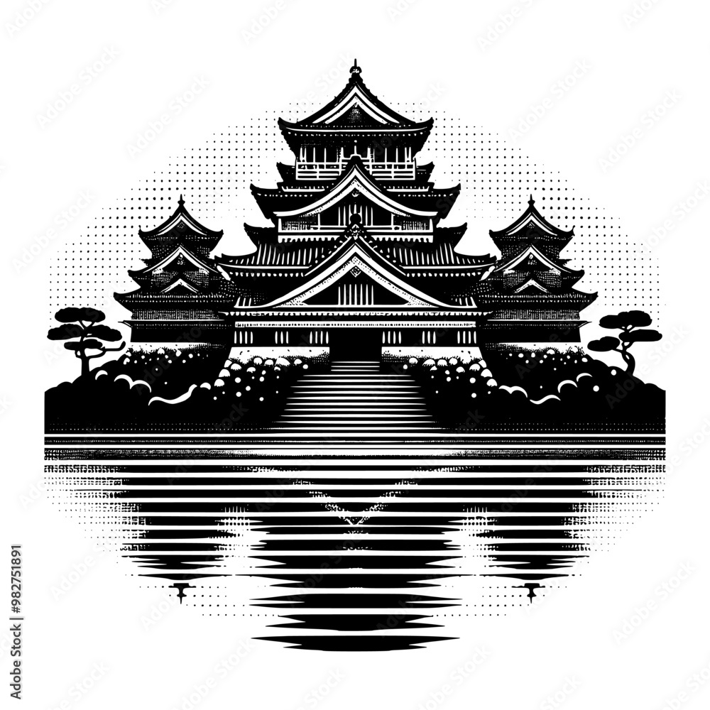 Fototapeta premium black and white castle with tree design
