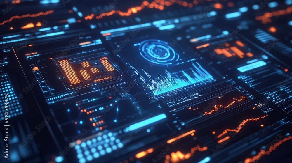 A digital dashboard powered by AI, displaying real-time financial data and predictions A digital dashboard powered by AI, displaying real-time financial data and predictions