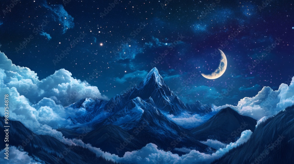 Fototapeta premium mountain. backgrounds night sky with stars and moon and clouds