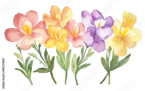Wallpaper Mural Watercolor freesia clipart with fragrant blooms in various colors Torontodigital.ca