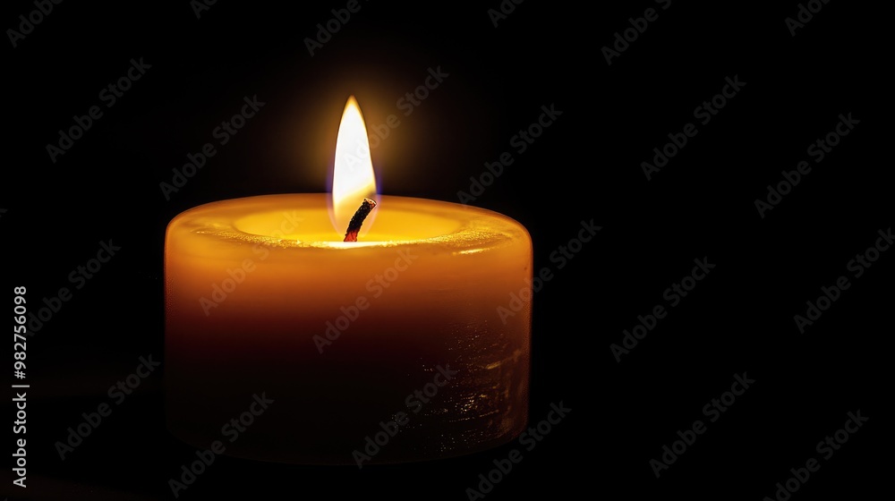Flickering candle flame close-up on a dark black background, creating a sense of warmth, serenity, and introspection Flickering candle flame close-up on a dark black background, creating a sense of warmth, serenity, and introspection