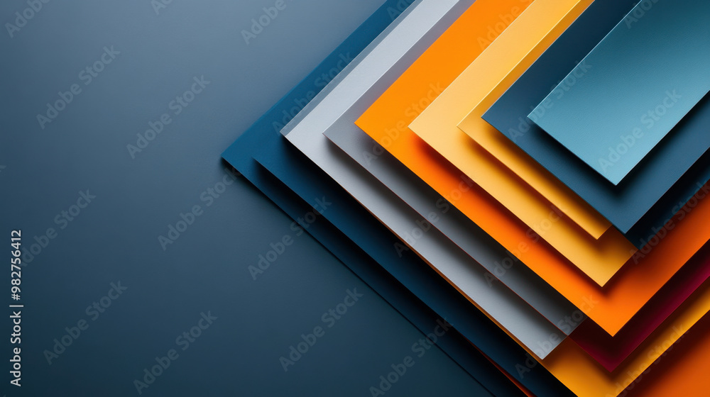 A vibrant abstract composition featuring layered sheets of paper in various colors, arranged in a geometric pattern on a dark background. A vibrant abstract composition featuring layered sheets of paper in various colors, arranged in a geometric pattern on a dark background.