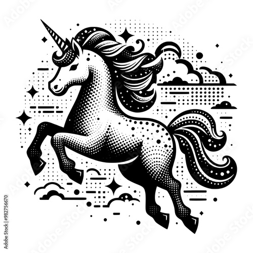 fantasy pegasus black and white design