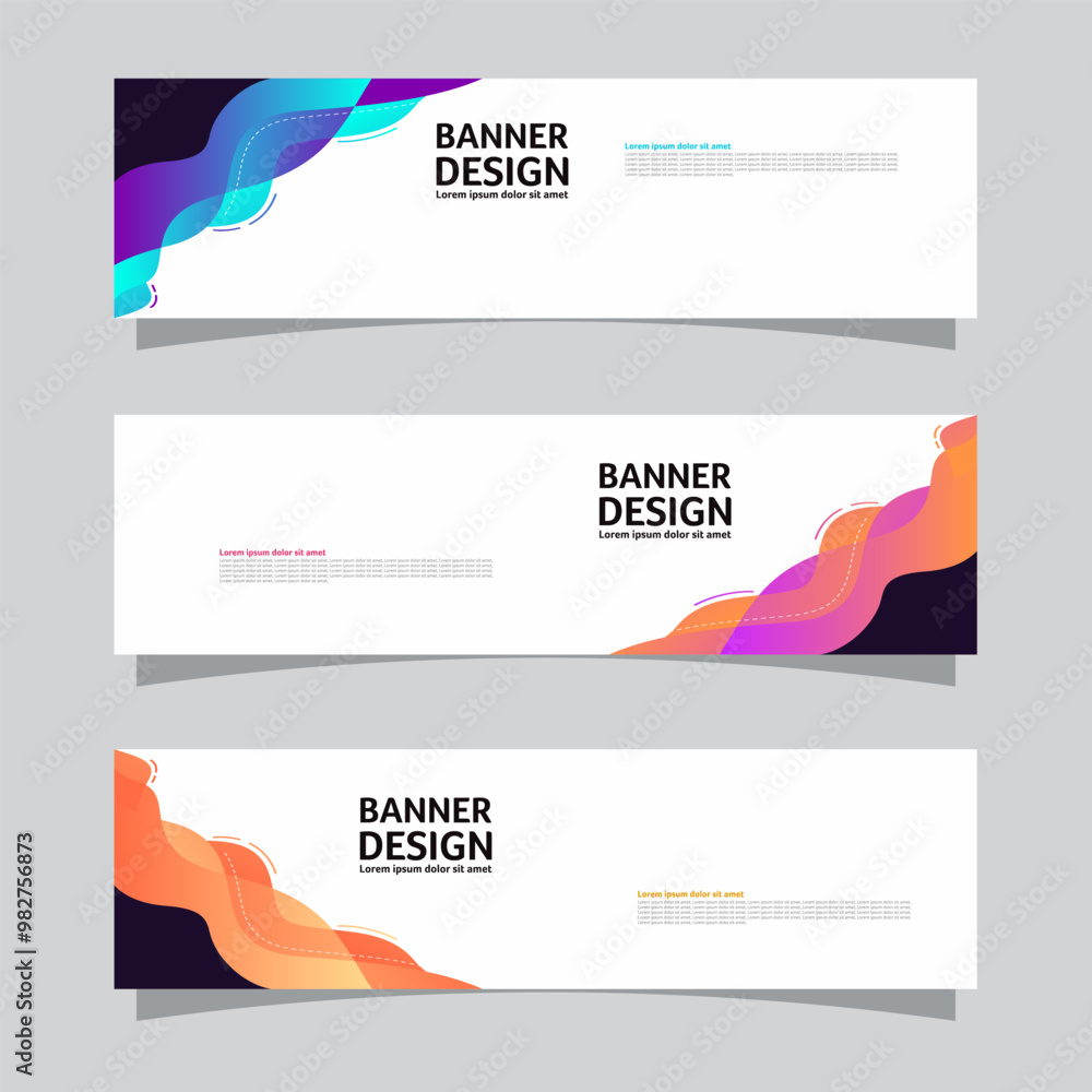 Fototapeta premium Vector set of landscape banner background design concept. Colorful background business layout template