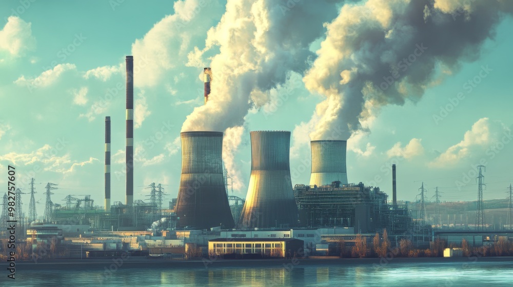 Power Plant with Cooling Towers and Smoke Stacks Power Plant with Cooling Towers and Smoke Stacks