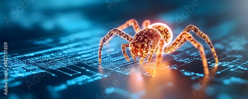 Glowing Digital Spider Craw...