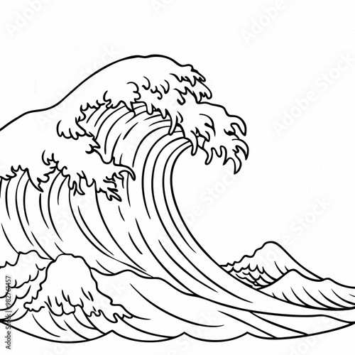 Powerful and Energetic Sea Wave at the Peak of Its Splash, AI Generation