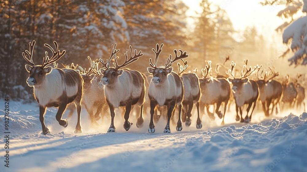 majestic reindeer migration across the snowy tundra as the herd journeys through a winter wonderland in scenic natural landscapes majestic reindeer migration across the snowy tundra as the herd journeys through a winter wonderland in scenic natural landscapes