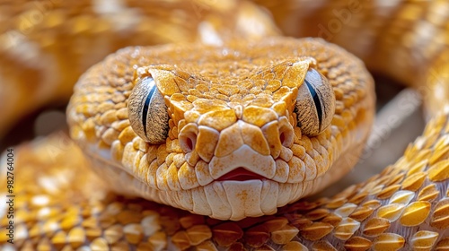 closeup of rattlesnake coiled and hissing ready to strike with venomous fangs in an aggressive outdoor predator encounter photo