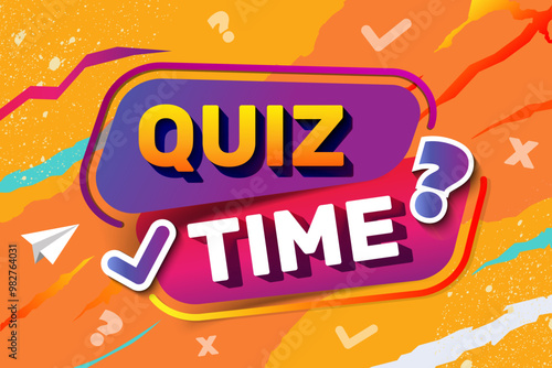 Quiz time text effect, font editable, typography, 3d text. Quiz time label with question mark. Quiz time emblem for business, marketing and advertising.
